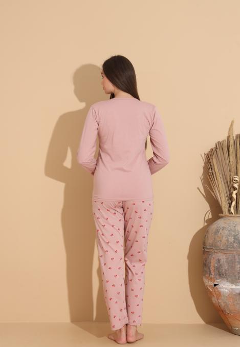 Pijama Dama „Fredom" ,Pantaloni si Maneca Lunga,Culoare Roz Deschis, Engros